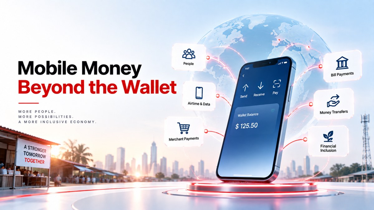 Cover artwork for Mobile Money Beyond the Wallet showing a phone wallet surrounded by payment services